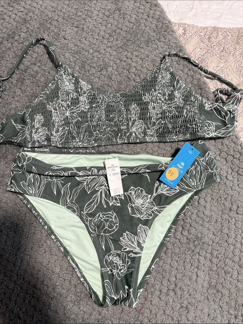 Cupshe Green Floral Smocked Bikini Set